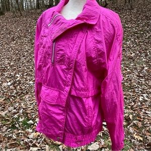 Vintage Andy John Hot Pink Half Zip Pocketed Windbreaker Pullover Size Small